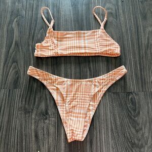 Orange and White Checkered Gingham Matching Bikini Set Cheeky